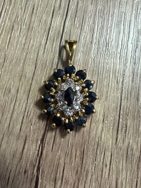 Gold Over Sterling 925 Sapphire and Diamond Pendant